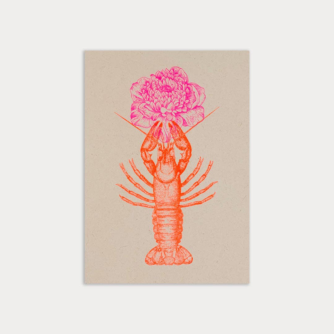 Postkarte - Hummer mit Blume