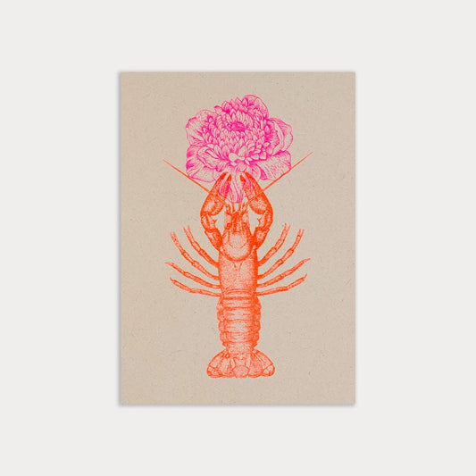 Postkarte - Hummer mit Blume