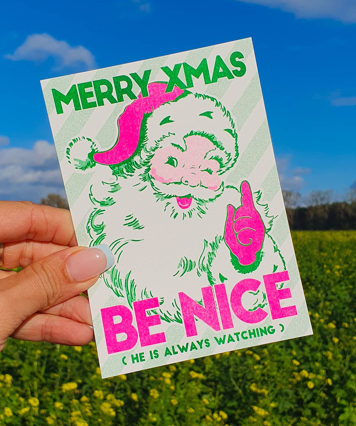Postkarte - Be Nice he is always watching
