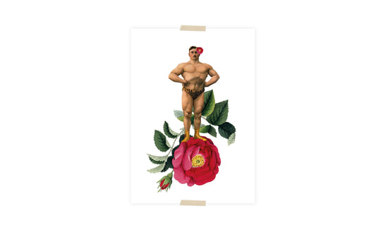 Postkarte - Mann auf einer Rose