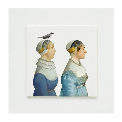 Wandfliese - Frauen mit blauem Vogel