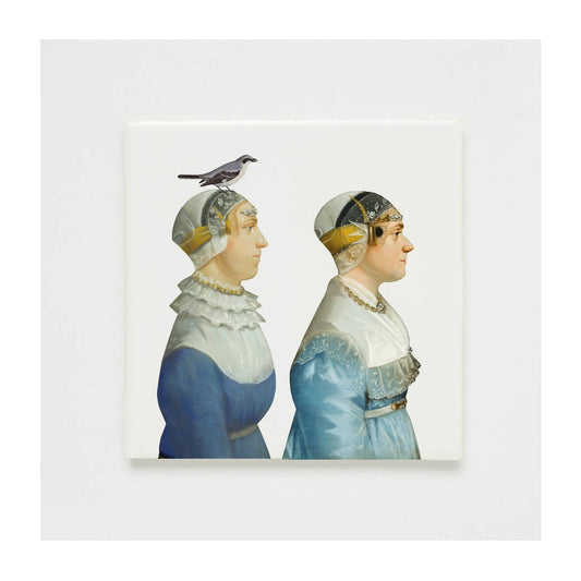 Wandfliese - Frauen mit blauem Vogel