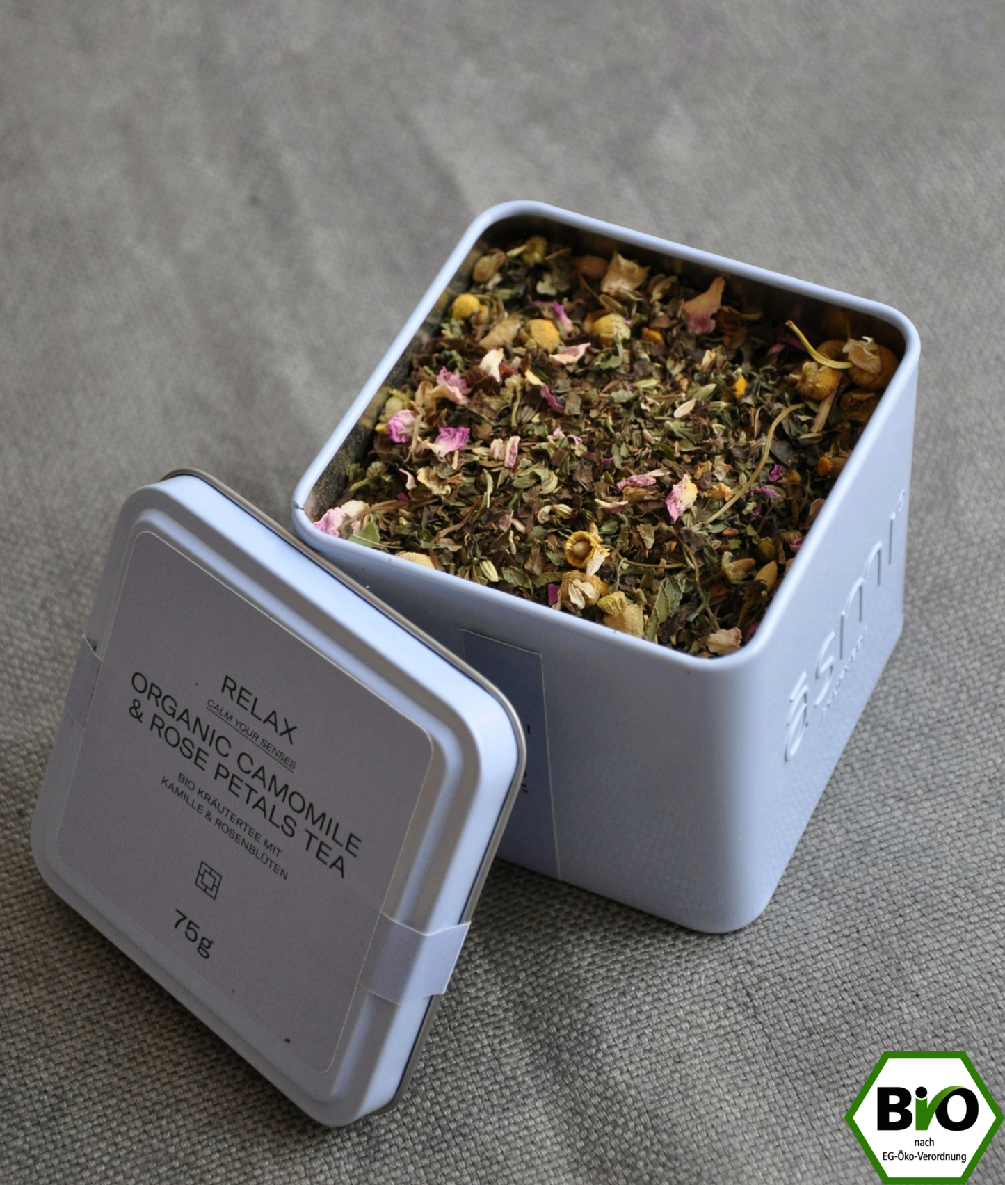 Relax - Bio Kräutertee mit Kamille & Rosenblüten - Teebox