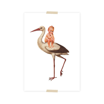 Postkarte - Baby mit Storch
