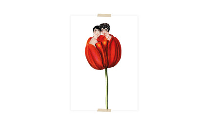Postkarte - Damen in einer Tulpe