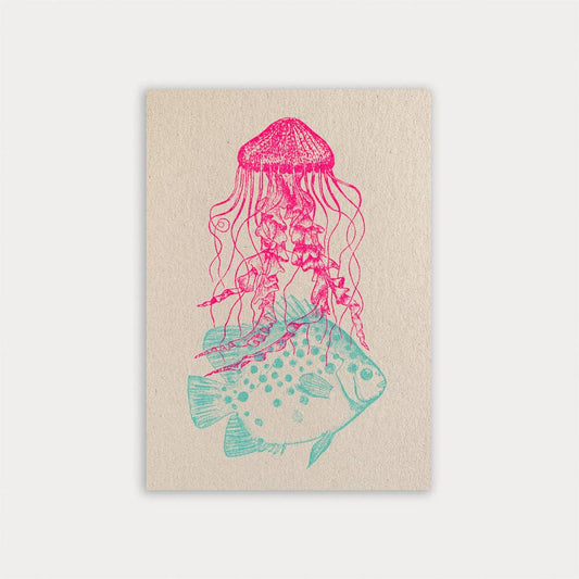 Postkarte - Qualle und Fisch