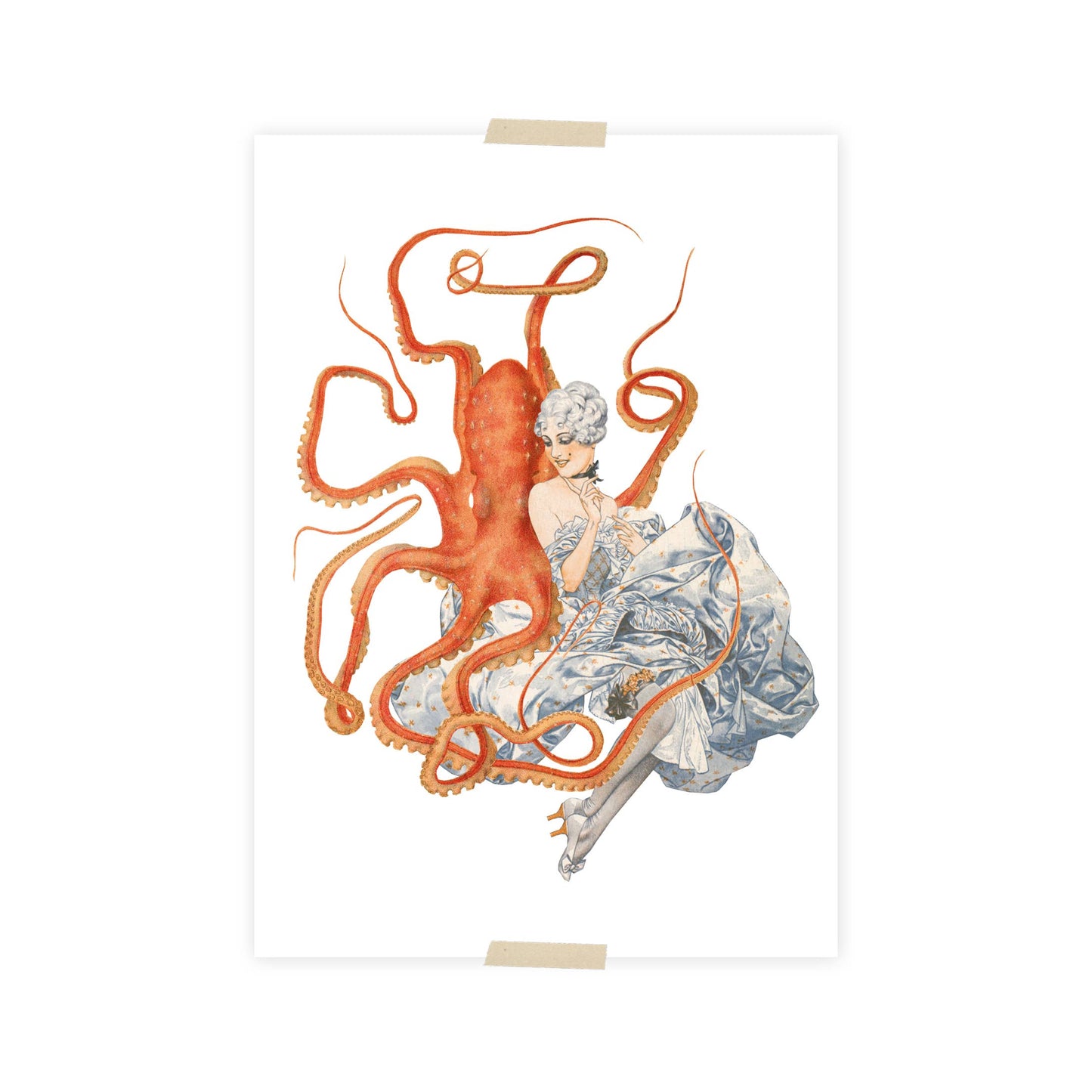 Postkarte - Dame mit Oktopus