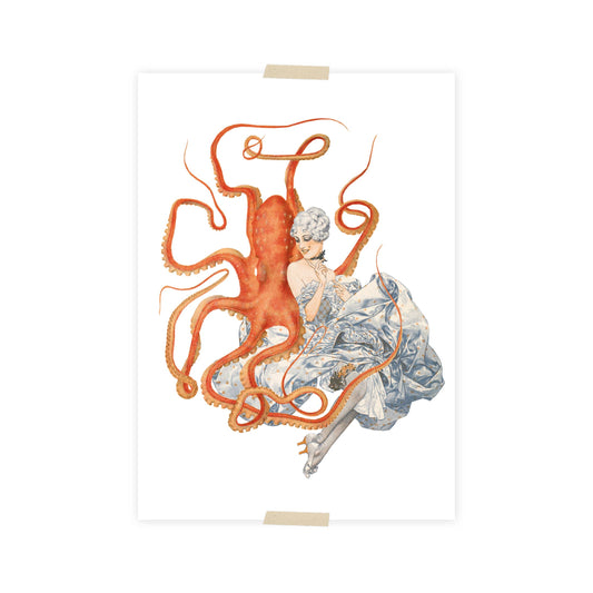 Postkarte - Dame mit Oktopus